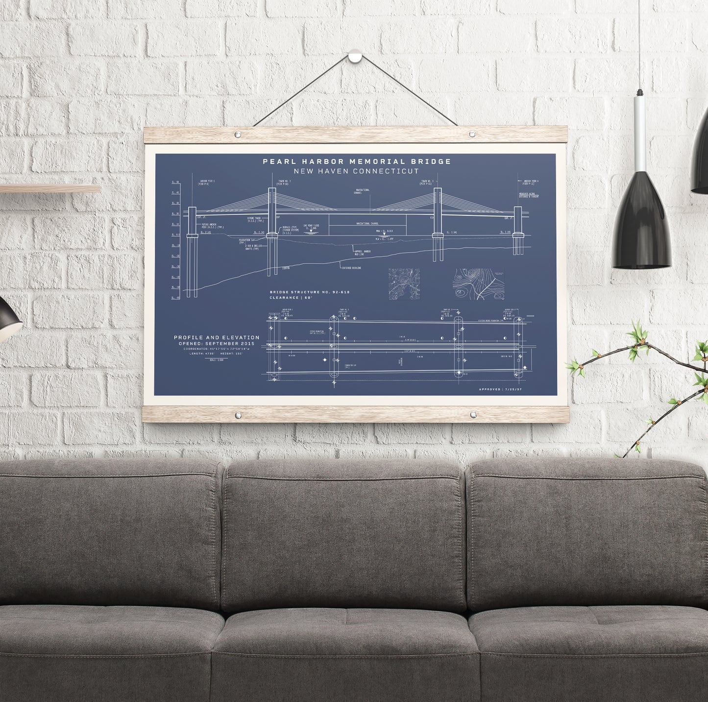 Pearl Harbor Memorial Bridge Blueprint Poster