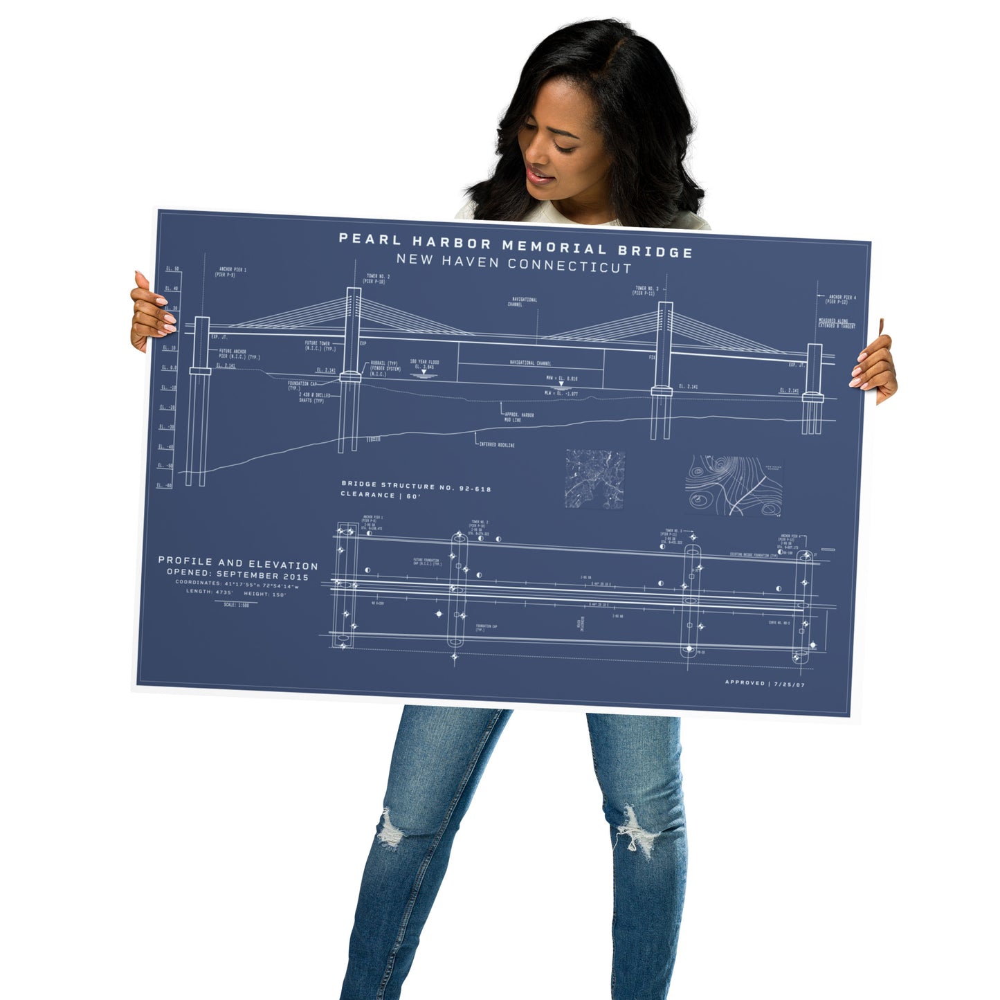 Pearl Harbor Memorial Bridge Blueprint Poster